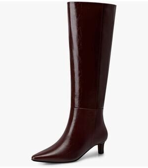 CELLENZ Faux Leather Knee High Boots Pointed Toe Low Kitten Heel Brown Size 8.5